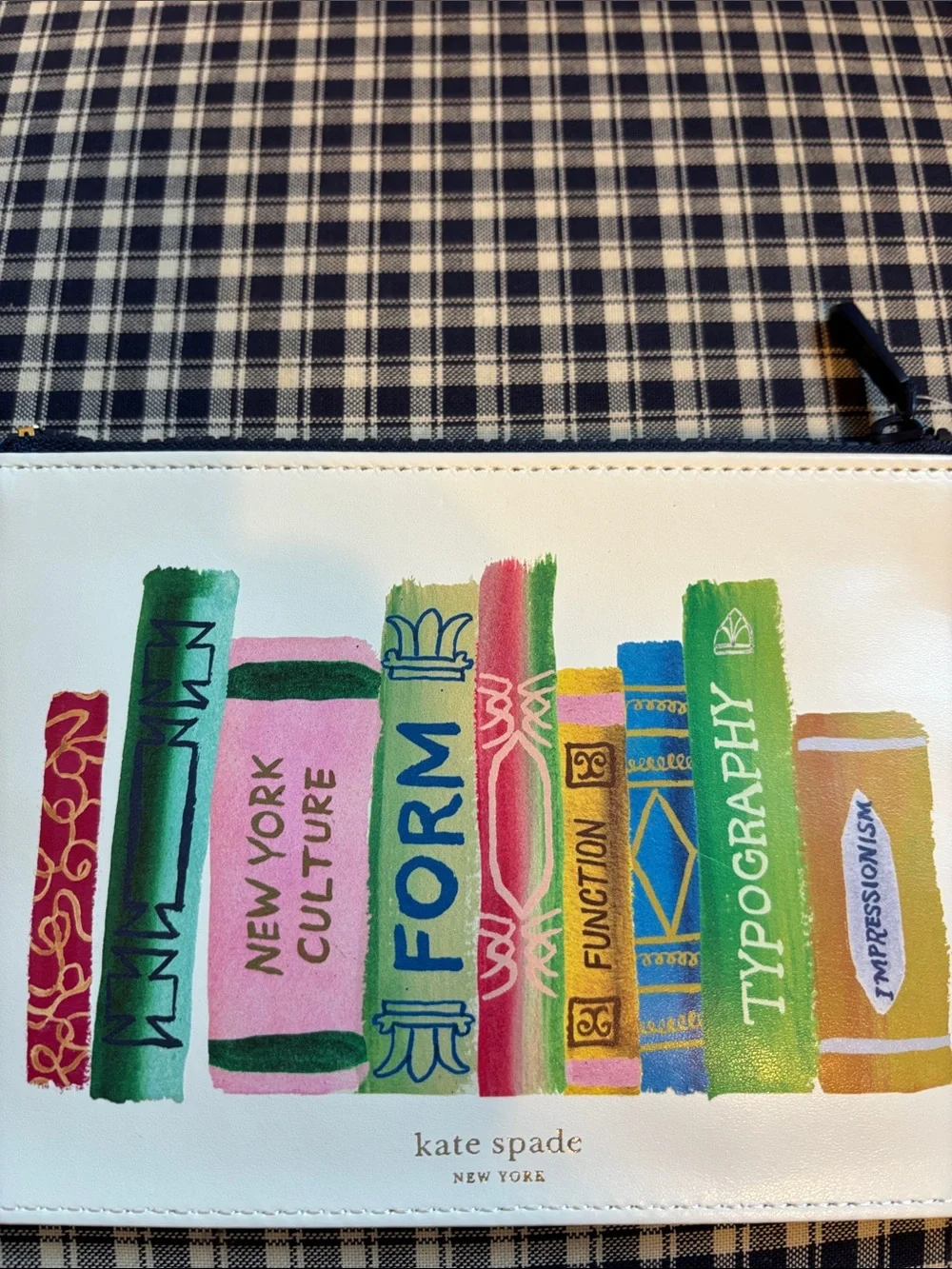 kate spade Cream Bookshelf pencil Pouch with Multicolor Book Spine Print